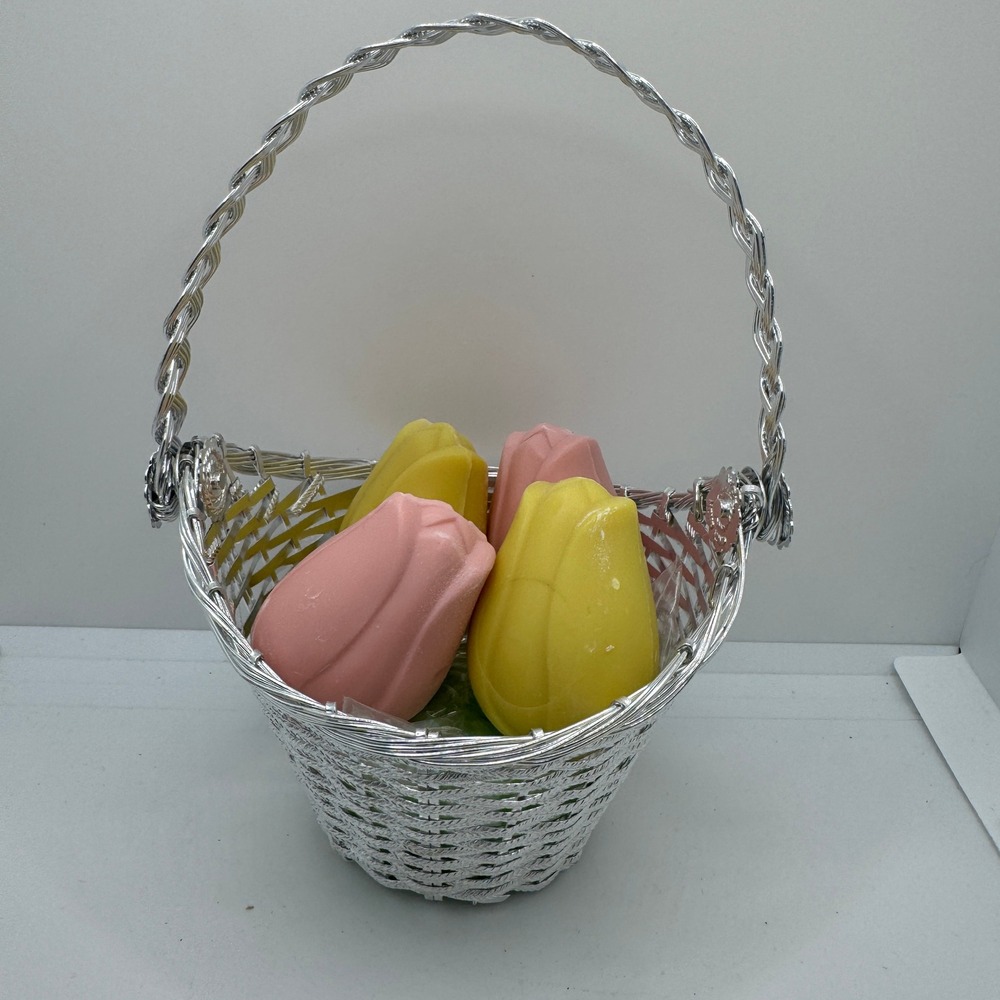 Avon Treasure Basket Floral Occasion Guest Soaps Silver Basket NEW Easter Spring